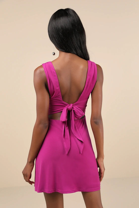 Sweetheart Slinky Knit Tie-Back Mini Dress Homecoming Dresses