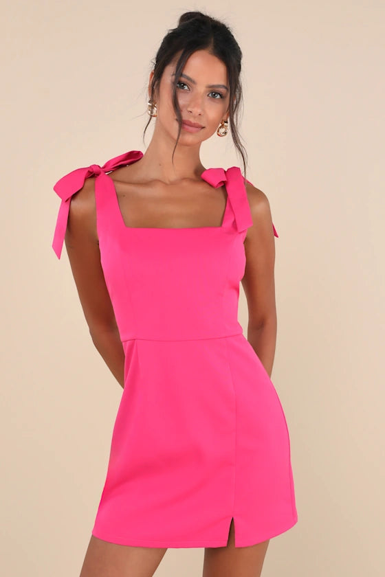Sweetie Tie-Strap Bow strap Mini Dress Homecoming Dress