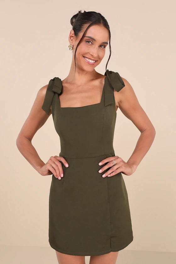Sweetie Tie-Strap Bow strap Mini Dress Homecoming Dress