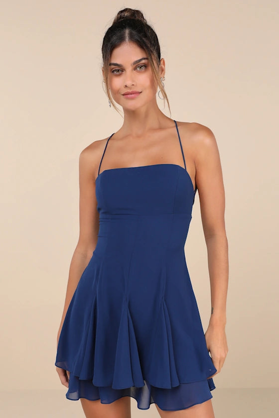 Sweetness Pleated Tiered Mini Dress Homecoming Dress