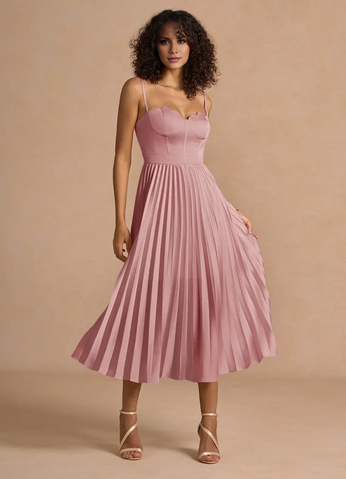 Thin shoulder strap A-Line Midi Dress Evening Dresses