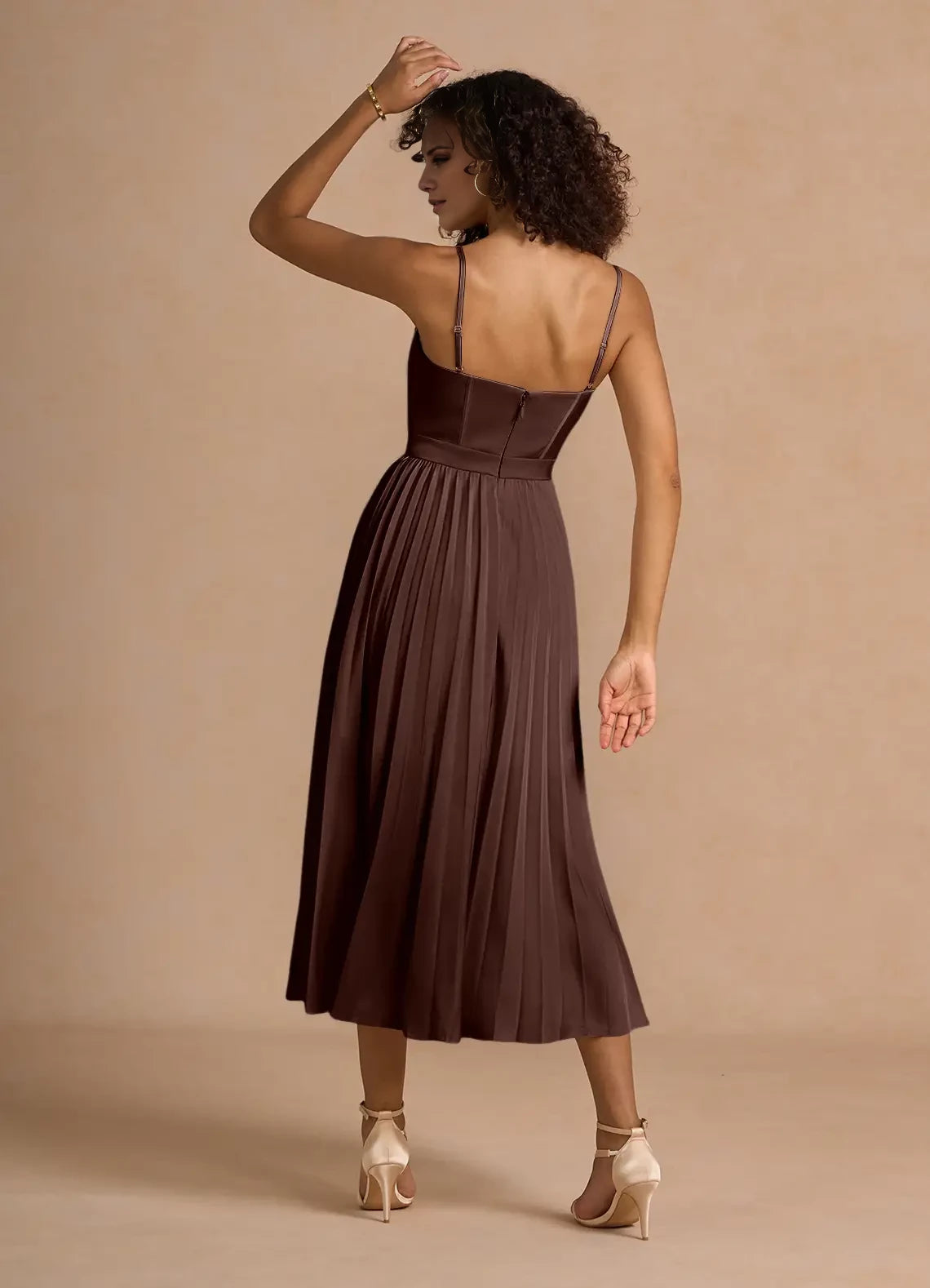 Thin shoulder strap A-Line Midi Dress Evening Dresses