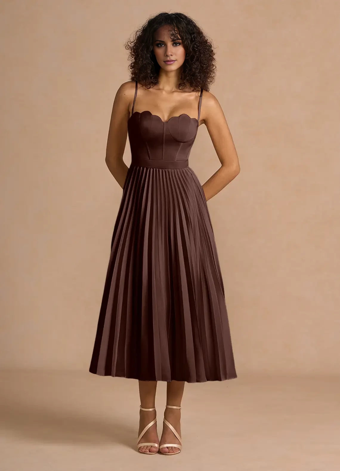 Thin shoulder strap A-Line Midi Dress Evening Dresses