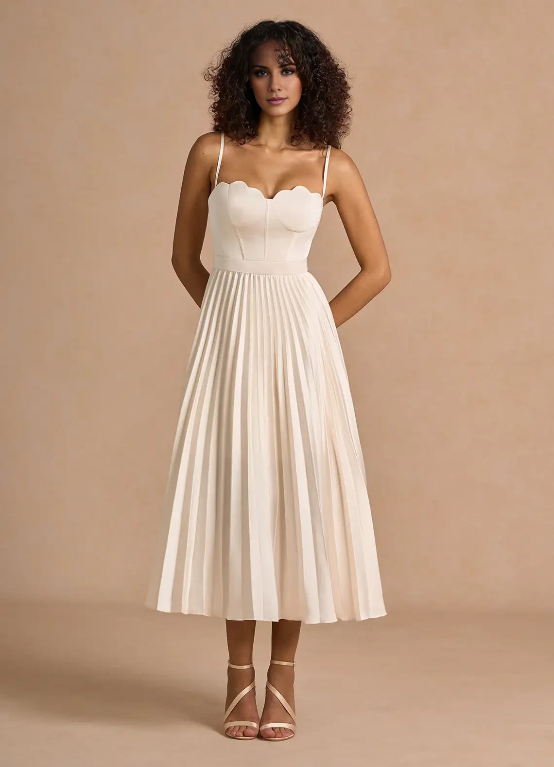 Thin shoulder strap A-Line Midi Dress Evening Dresses