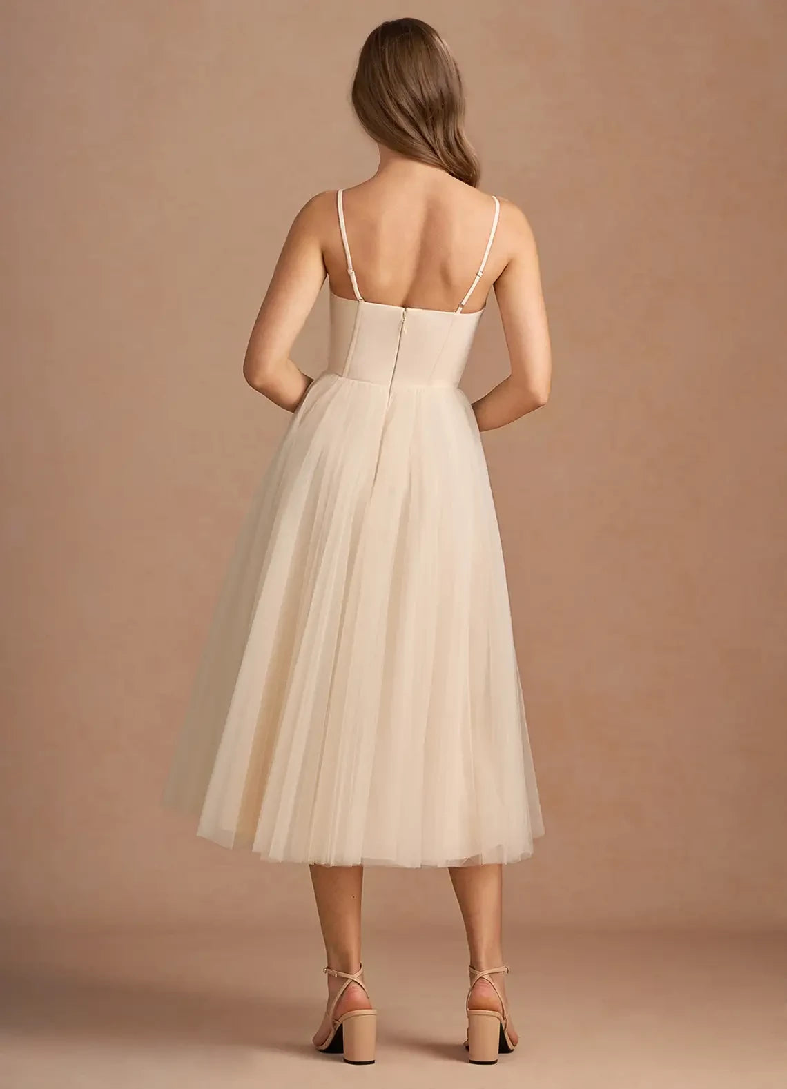 Thin shoulder strap A-Line Tulle Evening Dresses