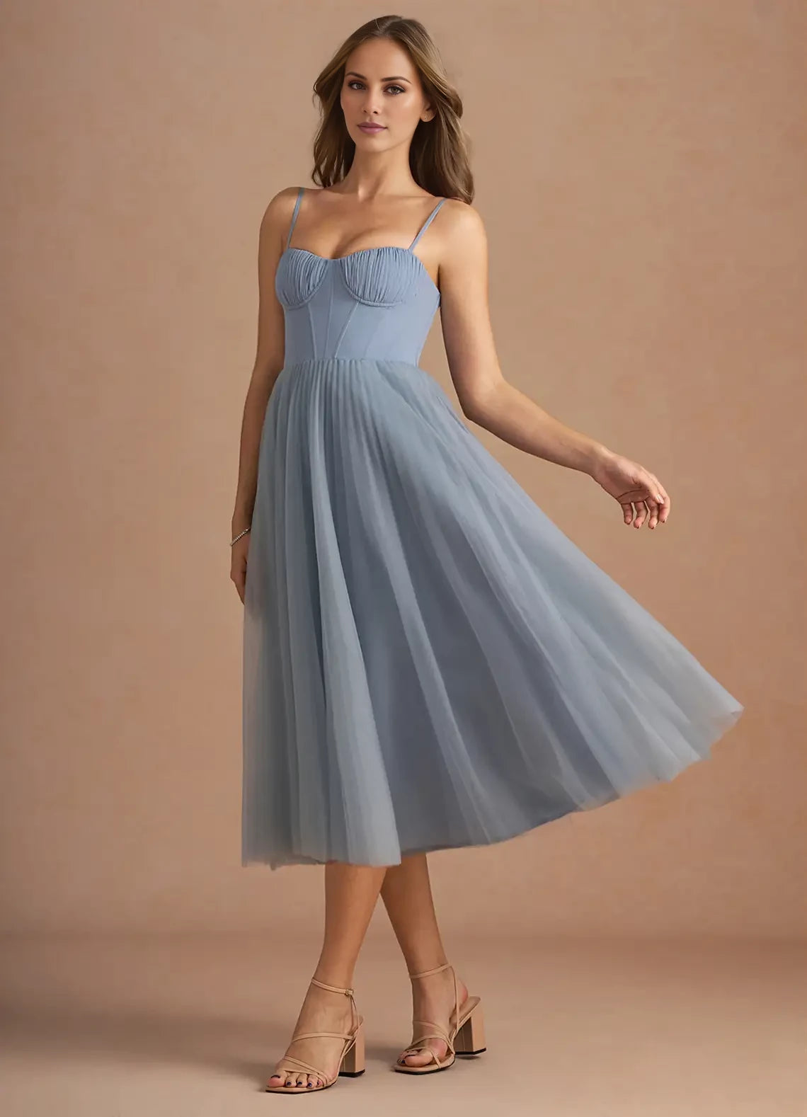 Thin shoulder strap A-Line Tulle Evening Dresses