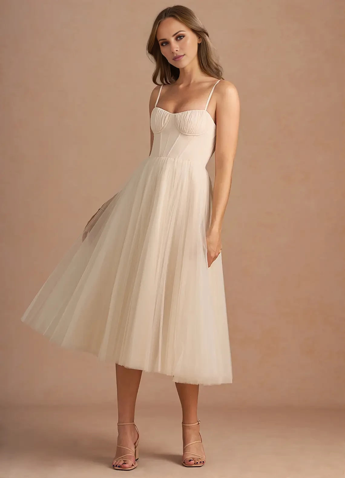 Thin shoulder strap A-Line Tulle Evening Dresses