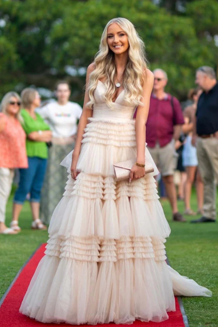 Thin shoulder strap split Prom Dress