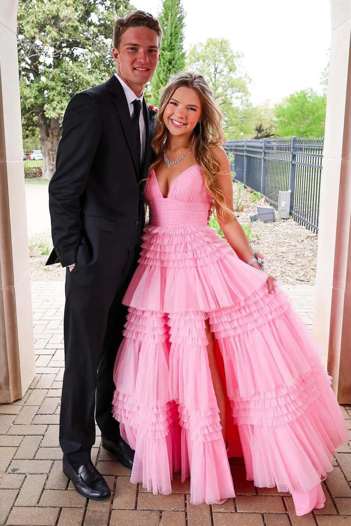Thin shoulder strap split Prom Dress