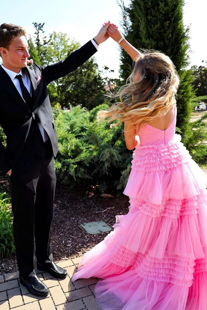 Thin shoulder strap split Prom Dress