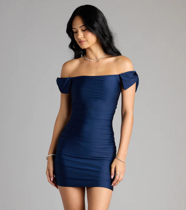 Tie It Up Bow Off-The-Shoulder Mini Dress Homecoming Dresses