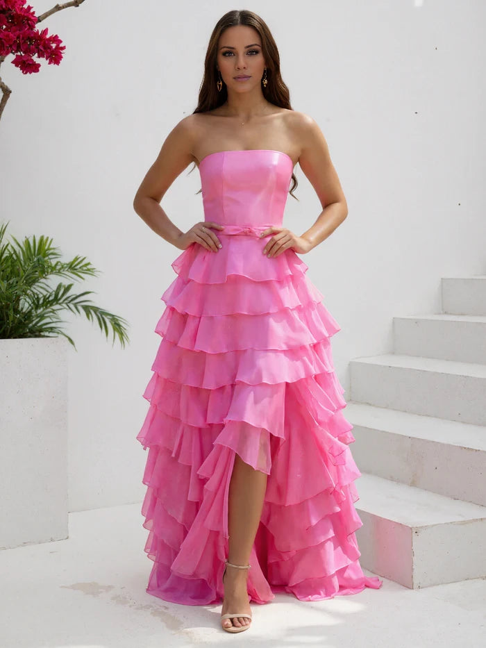 Tiered A Line Ruffles Azalea Strapless Prom Dresses