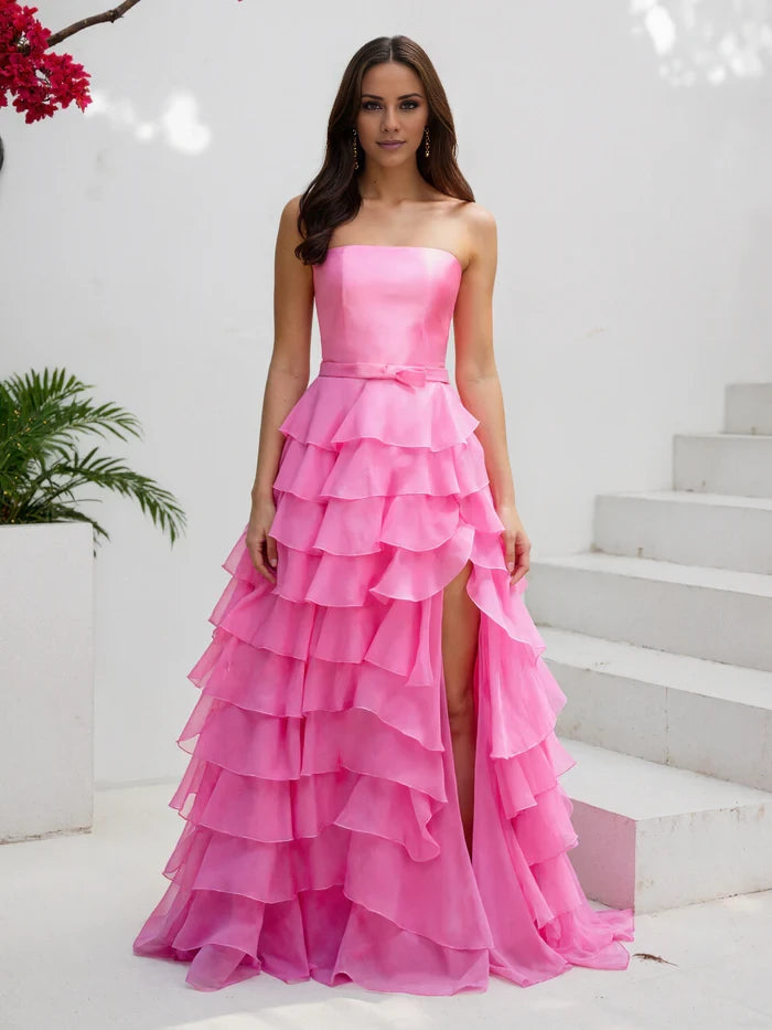 Tiered A Line Ruffles Azalea Strapless Prom Dresses