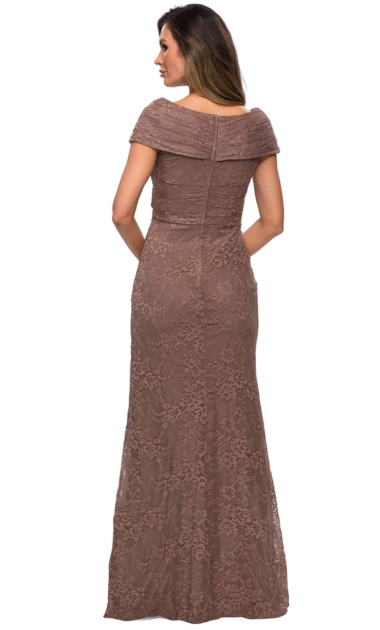 Timeless Mermaid V-Neck Cap-Sleeve Keyhole-Back Mocha Lace Floor-Length Mother of the Bride Dresses