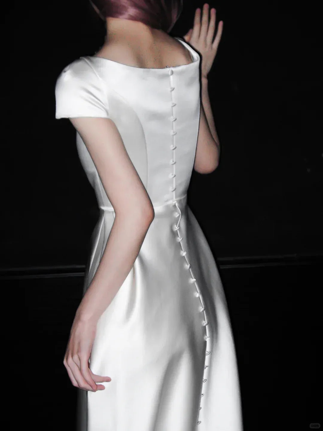Timeless A-Line Boat Neck Buttoned Back Ivory Satin Gown