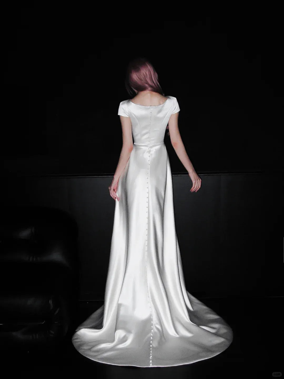 Timeless A-Line Boat Neck Buttoned Back Ivory Satin Gown