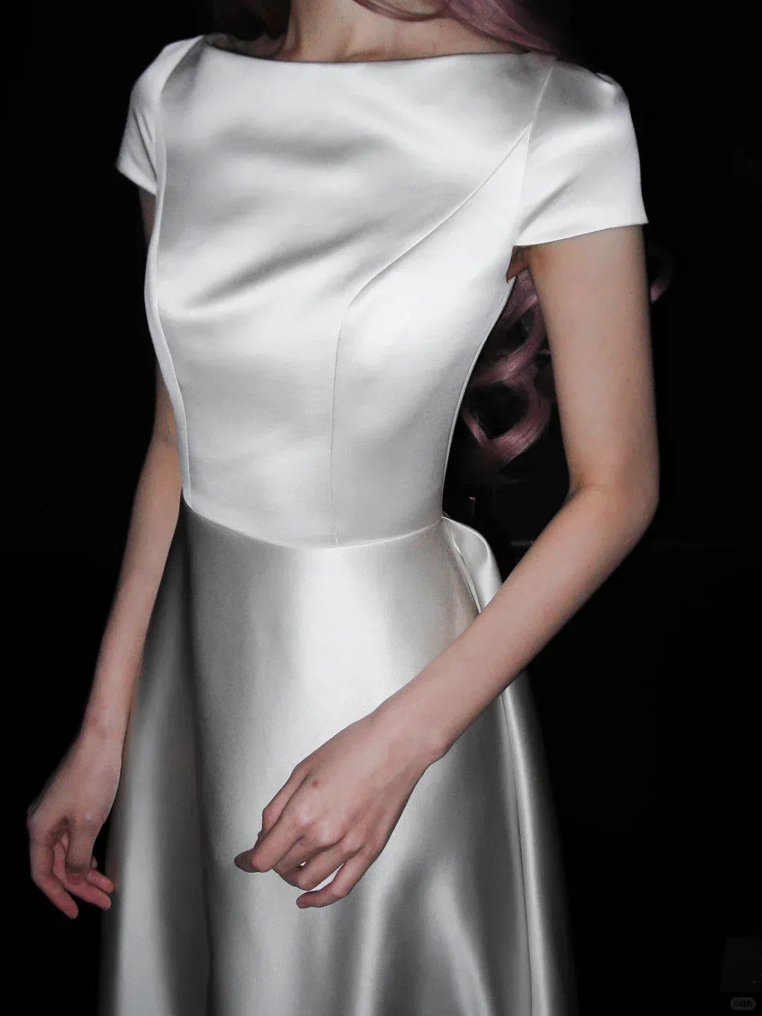 Timeless A-Line Boat Neck Buttoned Back Ivory Satin Gown