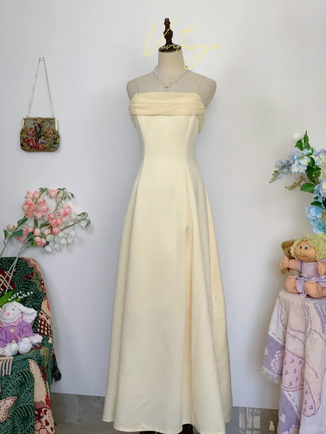 Timeless A-Line Spaghetti-Strap Cowl-Neck Satin Gown