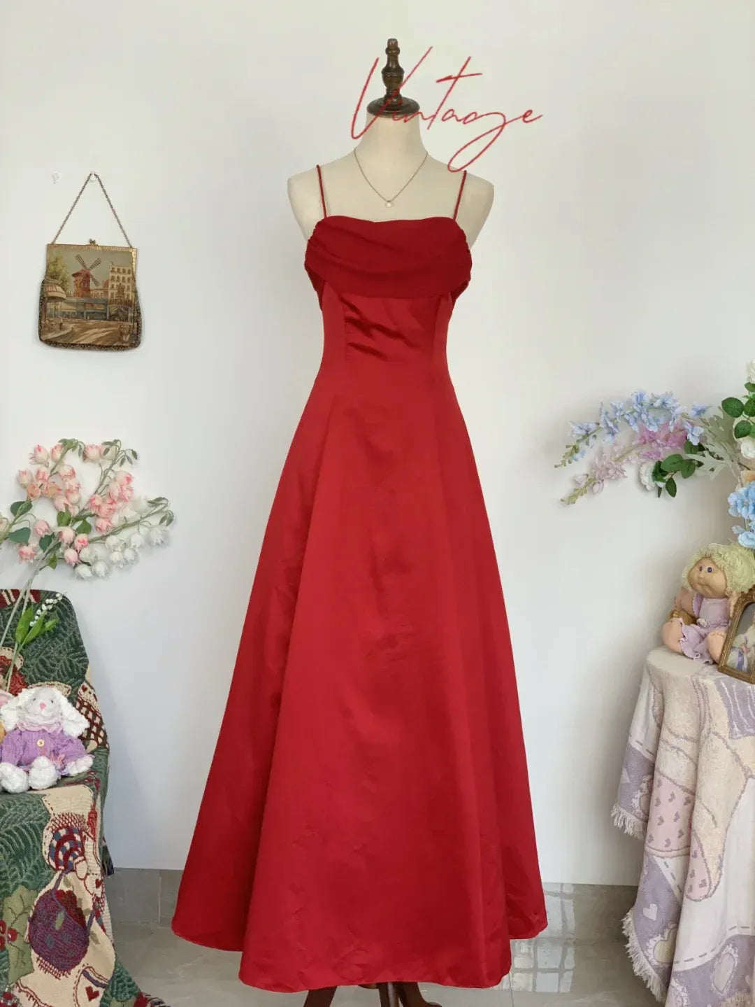 Timeless A-Line Spaghetti-Strap Cowl-Neck Satin Gown