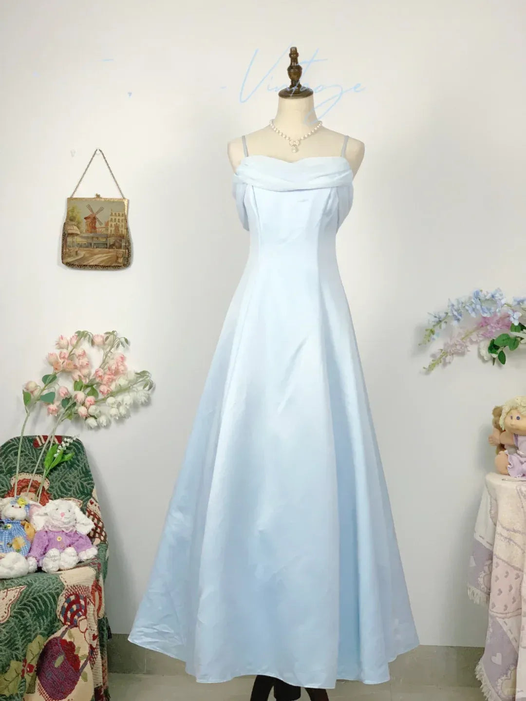 Timeless A-Line Spaghetti-Strap Cowl-Neck Satin Gown