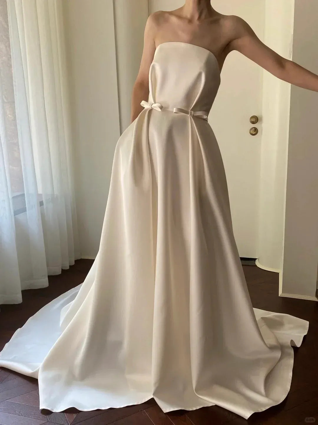 Timeless A-Line Strapless Bow-Belt Floor-Length Prom Dresses