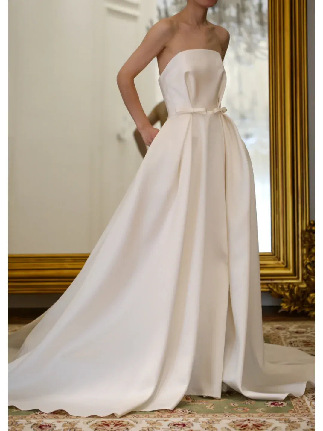 Timeless A-Line Strapless Bow-Belt Floor-Length Prom Dresses