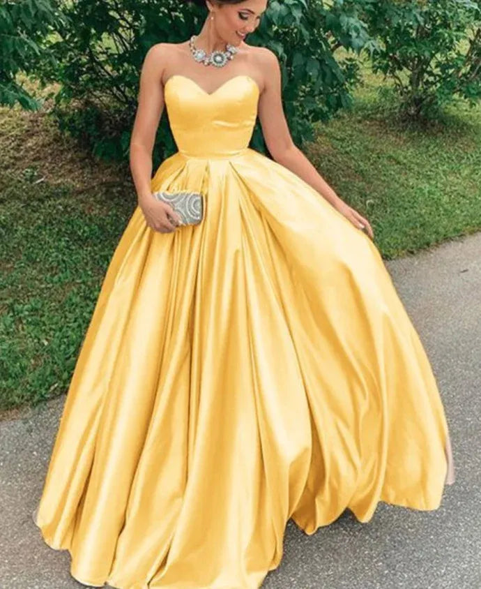 Timeless Ball Gown Strapless Voluminous Canary Yellow Satin Gown