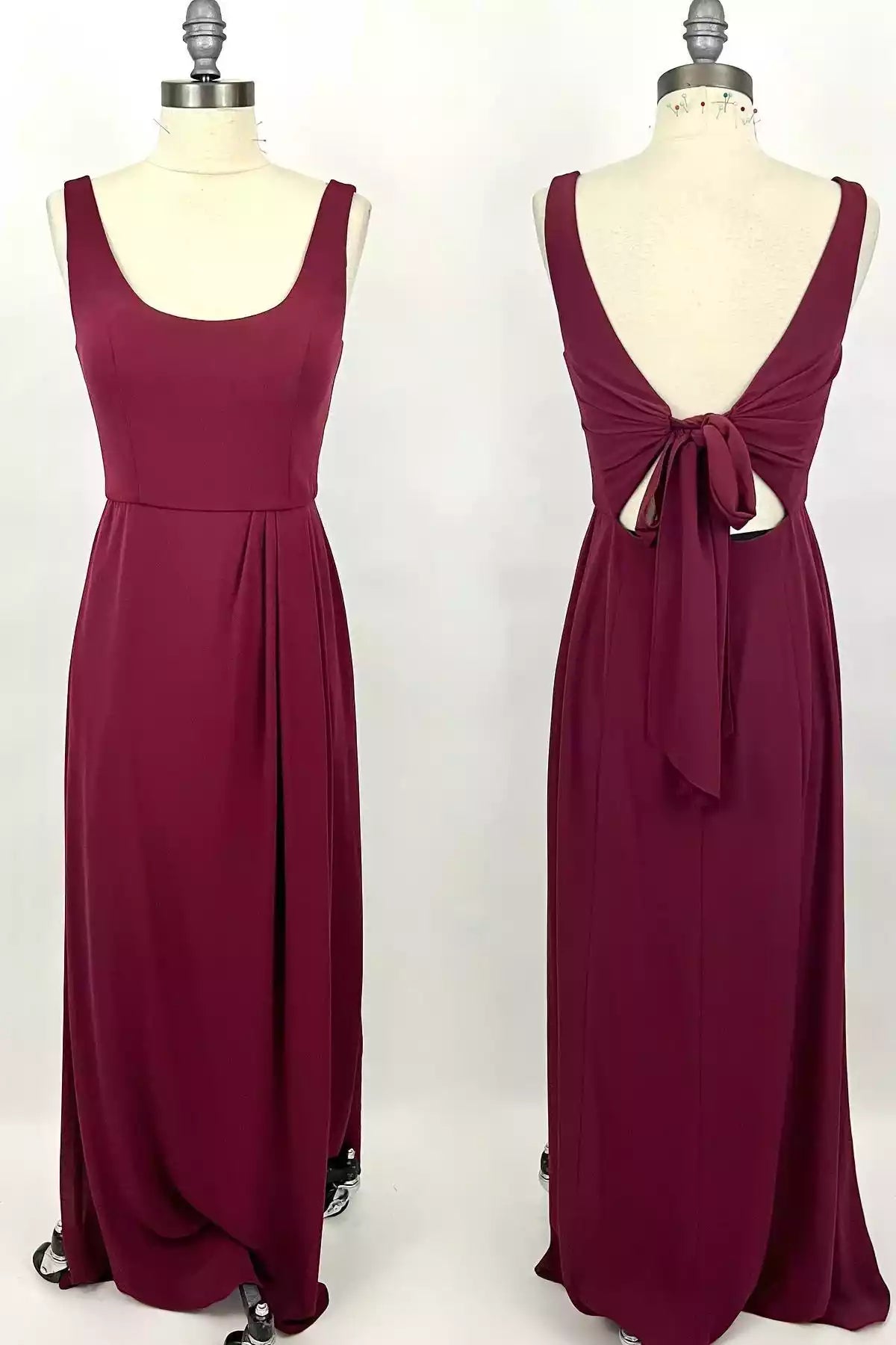 Timeless Burgundy Square-Neck Gown with Tie-Back Cutout