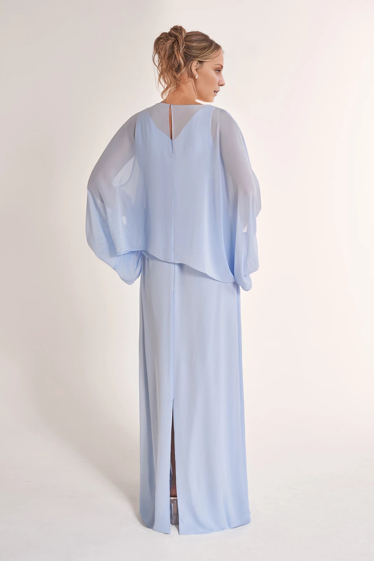 Timeless Jade Chiffon Sheath Gown with Flowing Top and Jewel Trim Cuffs Mother of the Bride Dresses
