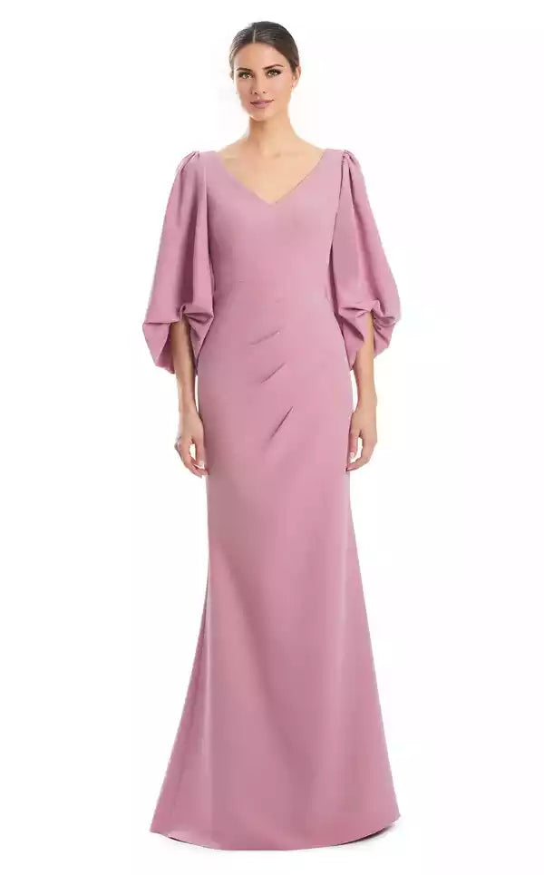Trumpet Dress with Peasant Sleeves and V neck Evening Dress