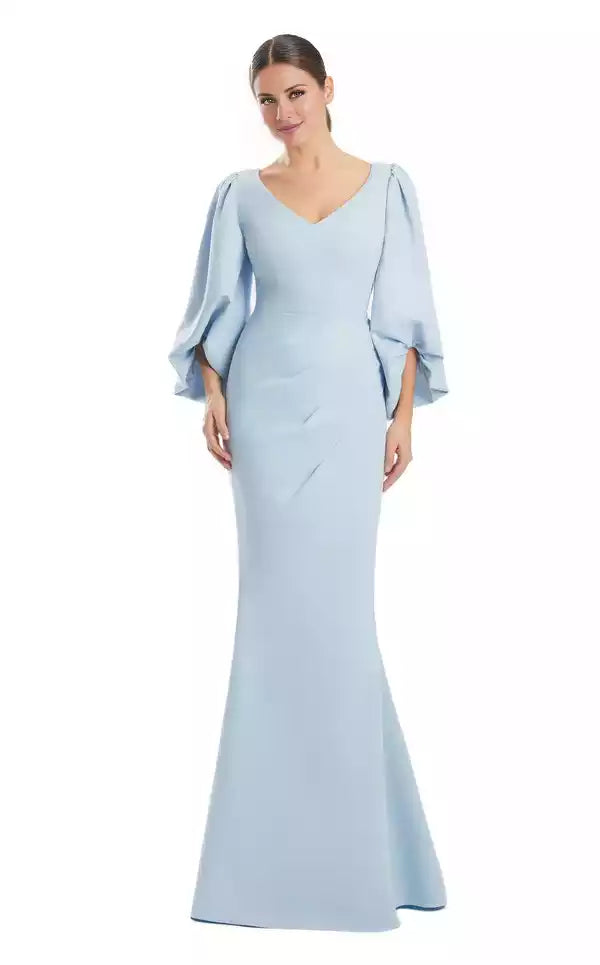 Trumpet Dress with Peasant Sleeves and V neck Evening Dress