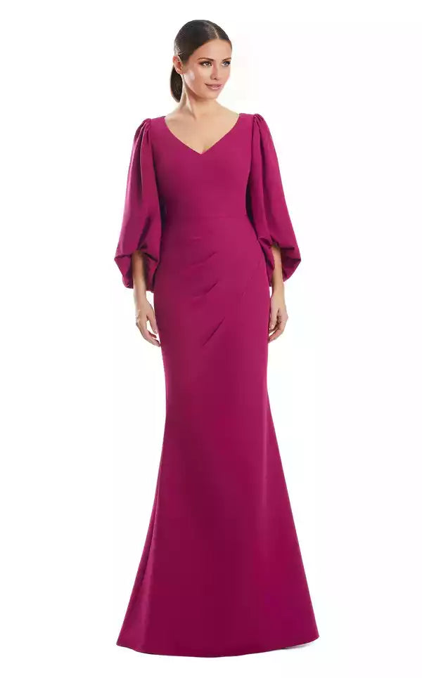 Trumpet Dress with Peasant Sleeves and V neck Evening Dress