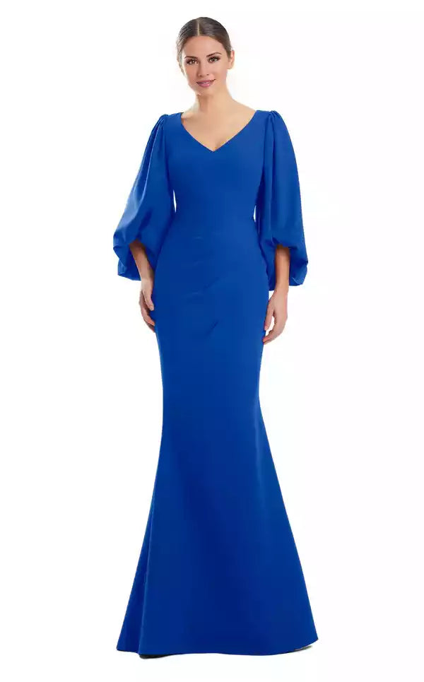 Trumpet Dress with Peasant Sleeves and V neck Evening Dress