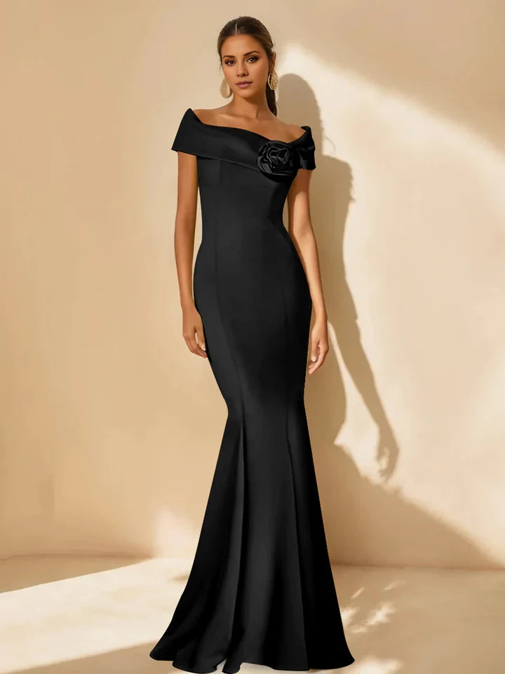 Trumpet/Mermaid Off-the-Shoulder Minimalist Prom Dress with Detachable Flower