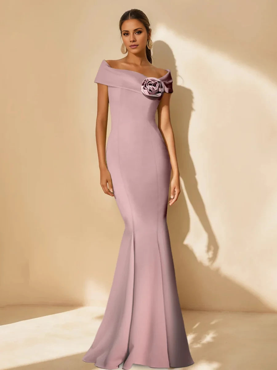 Trumpet/Mermaid Off-the-Shoulder Minimalist Prom Dress with Detachable Flower