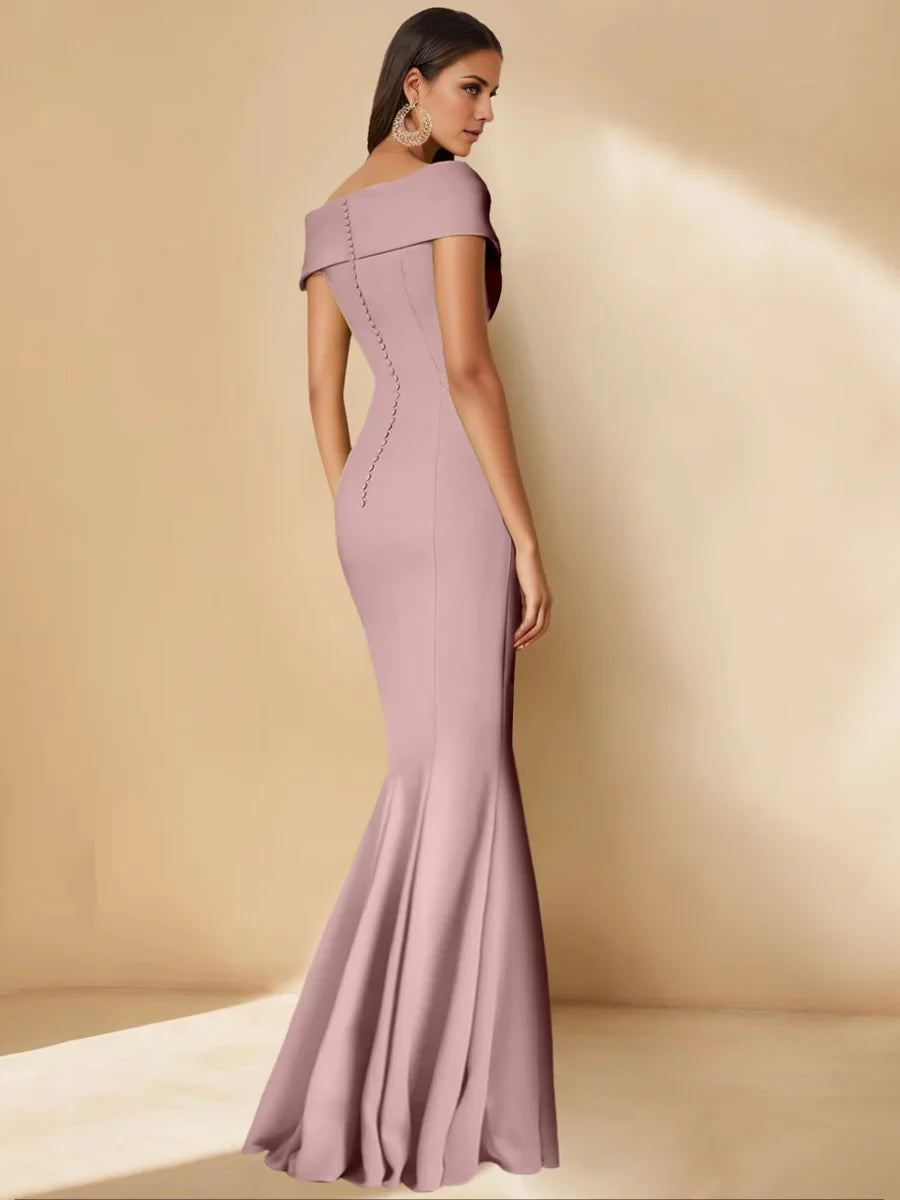 Trumpet/Mermaid Off-the-Shoulder Minimalist Prom Dress with Detachable Flower