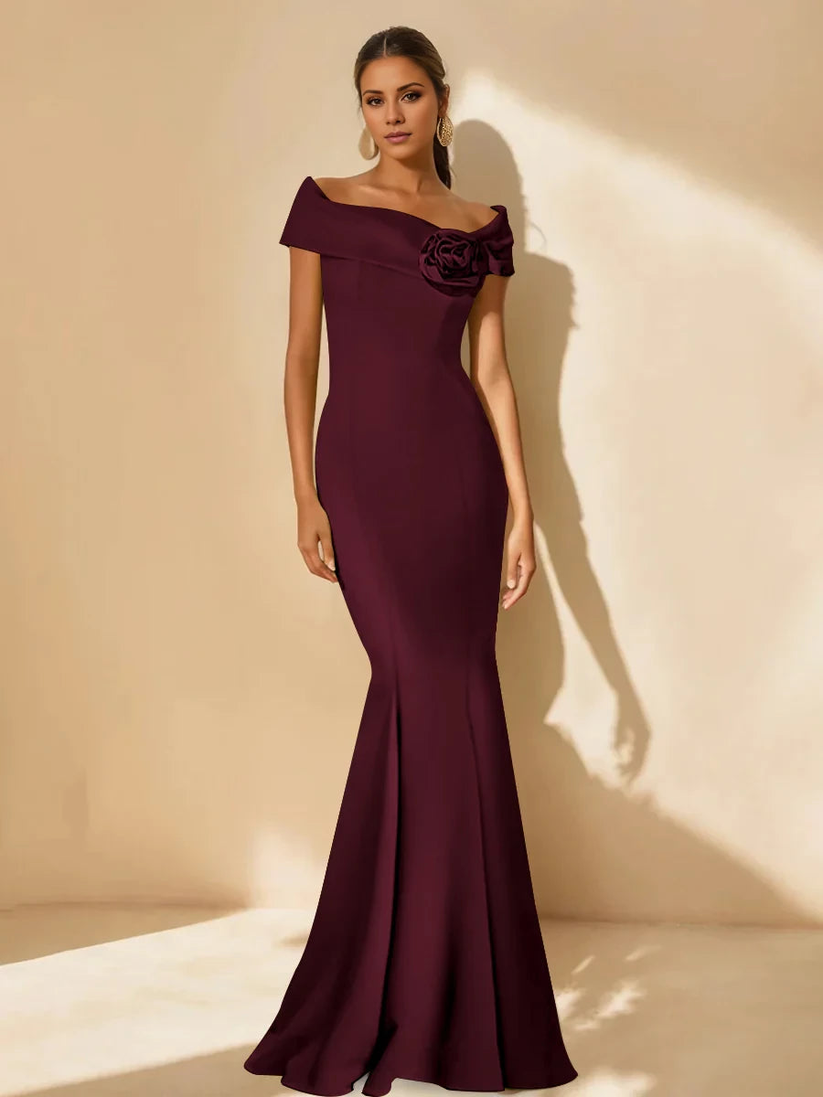 Trumpet/Mermaid Off-the-Shoulder Minimalist Prom Dress with Detachable Flower