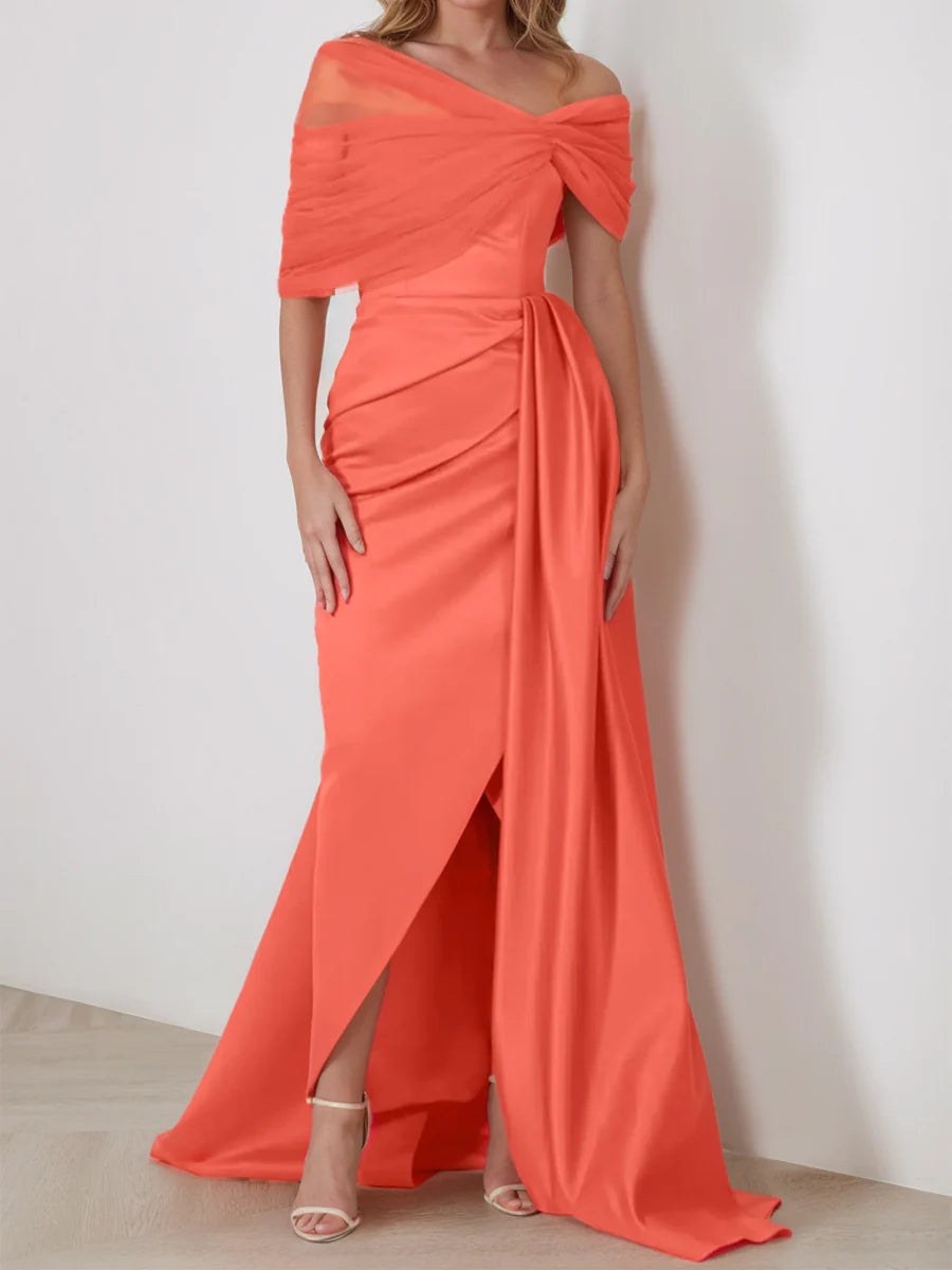 Trumpet/Mermaid Off-the-Shoulder Sleeveless Evening Dresses with Ruffles Split Front