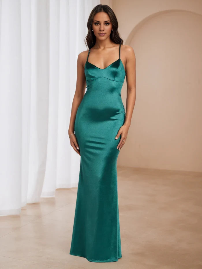 Trumpet Mermaid Peacock Spaghetti Straps V-Neck Prom Dresses