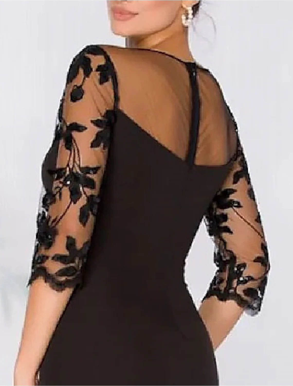 Trumpet/Mermaid Scoop Neck 3/4 Sleeve Back Zip Floor-Length Prom Dresses