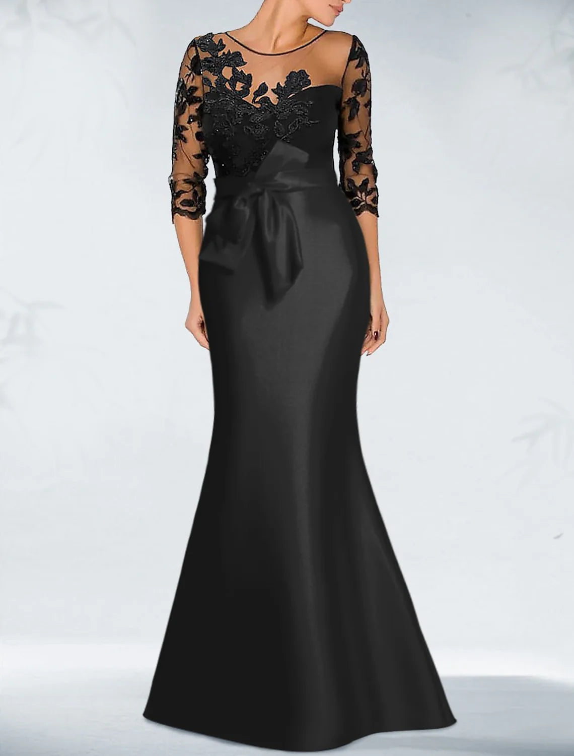 Trumpet/Mermaid Scoop Neck 3/4 Sleeve Back Zip Floor-Length Prom Dresses