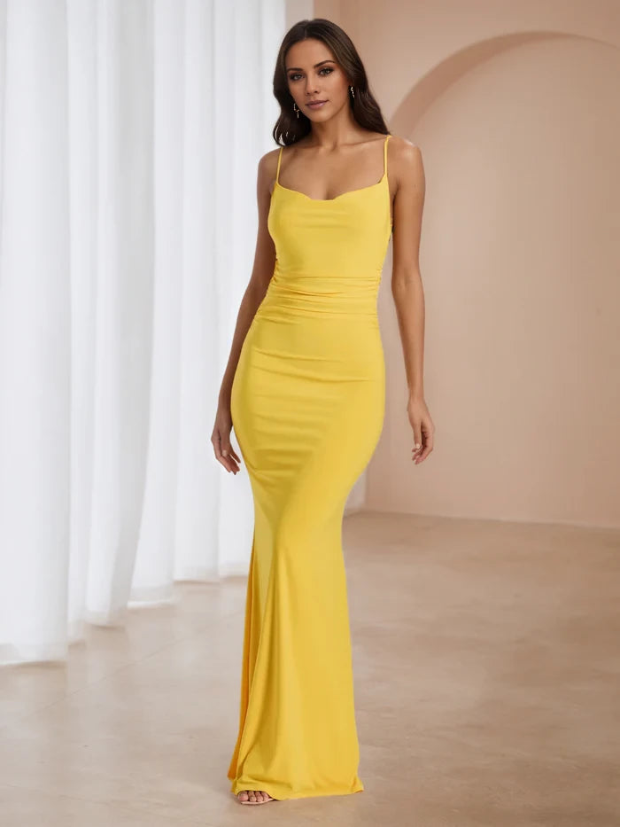 Trumpet Mermaid Spaghetti Straps Yellow Prom Dresses