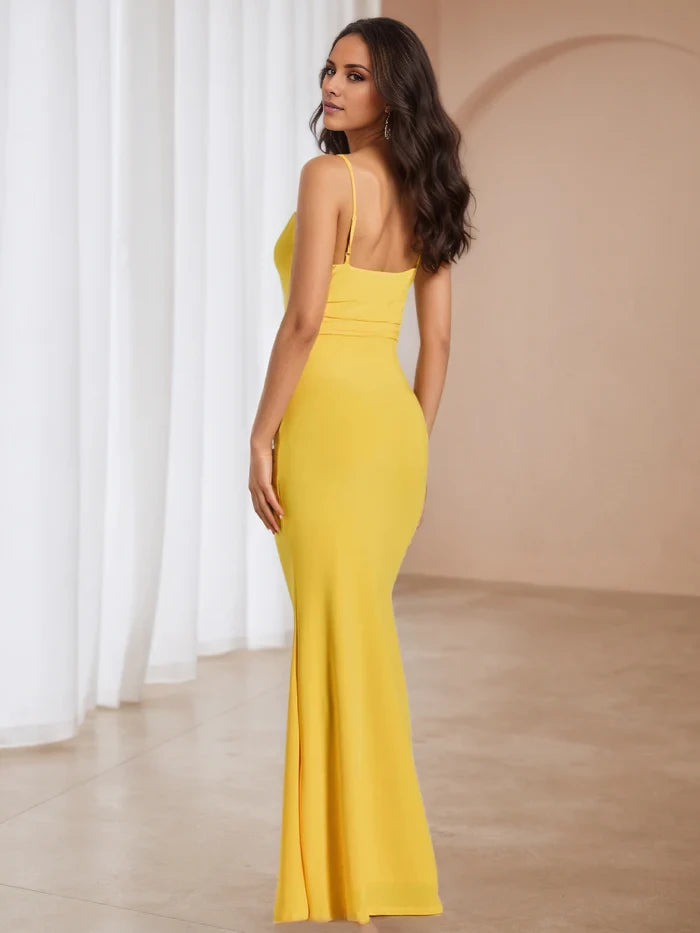 Trumpet Mermaid Spaghetti Straps Yellow Prom Dresses