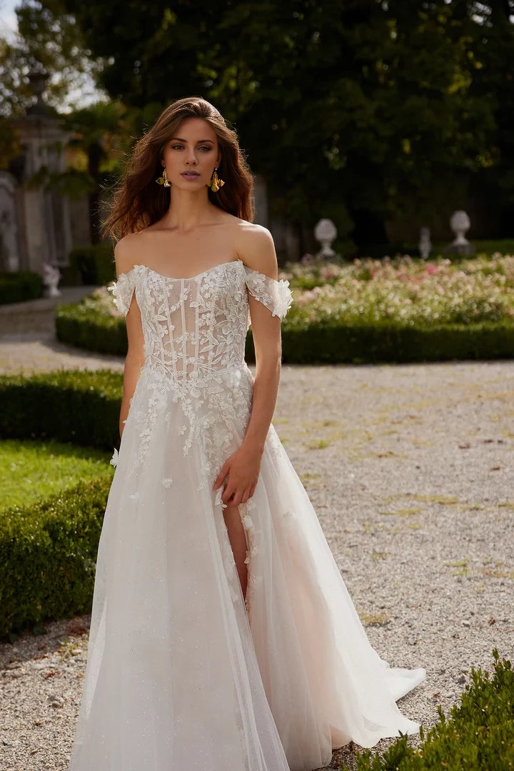 Tulle A-Line Wedding Dress with Sheer Bodice and Exposed Boning Wedding Dresses