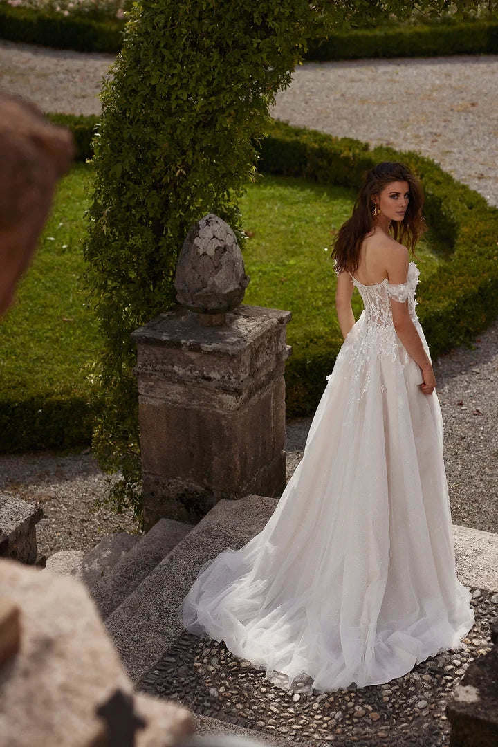 Tulle A-Line Wedding Dress with Sheer Bodice and Exposed Boning Wedding Dresses