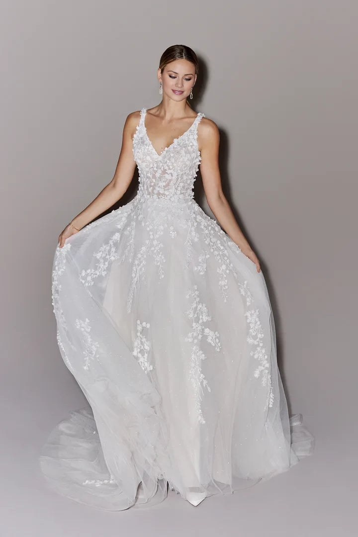 Tulle A-Line Wedding Gown with Lace Appliqués and 3D Florals Wedding Dresses