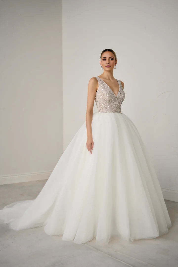 Tulle Ball Gown with Ornate Sheer Crystal Embroidered Bodice Wedding Dresses