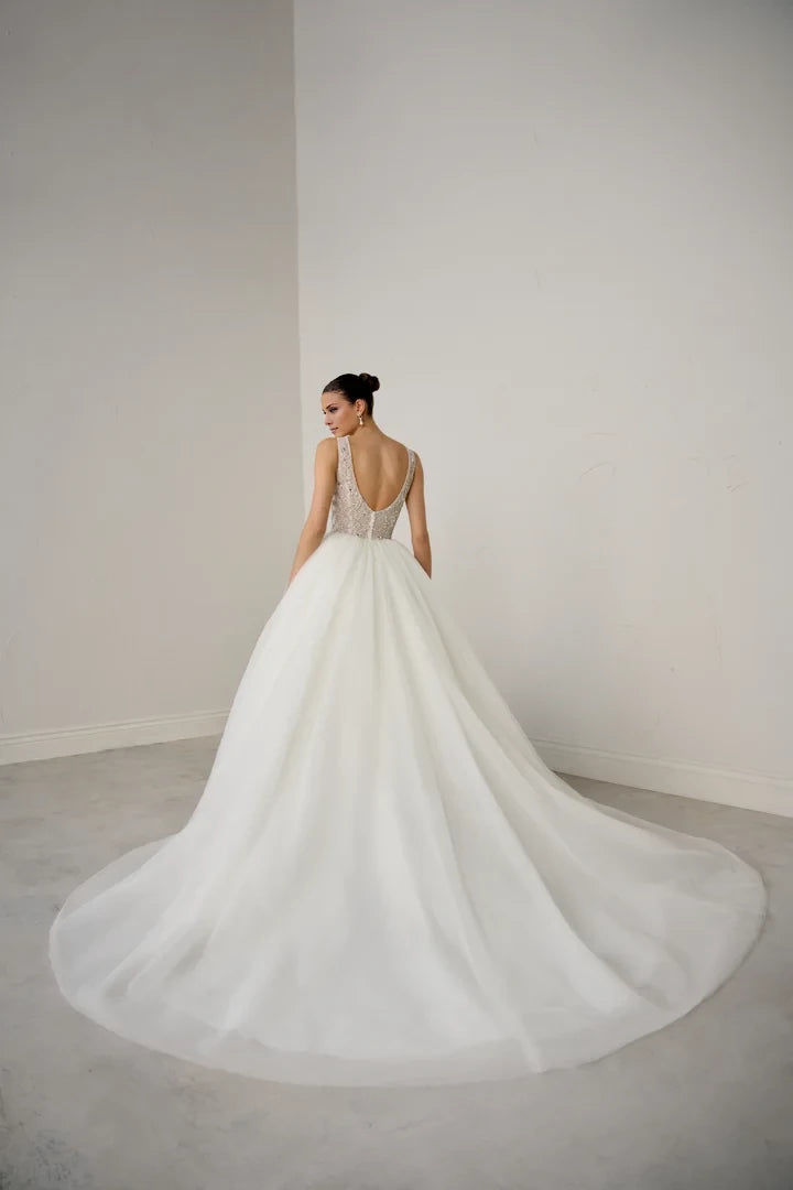Tulle Ball Gown with Ornate Sheer Crystal Embroidered Bodice Wedding Dresses
