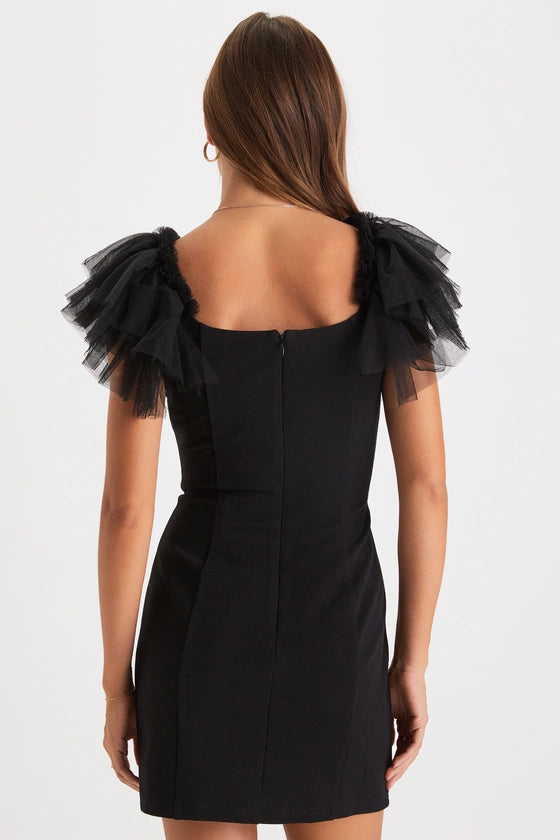 Tulle Flutter Sleeve Bodycon Mini Dress Homecoming Dresses