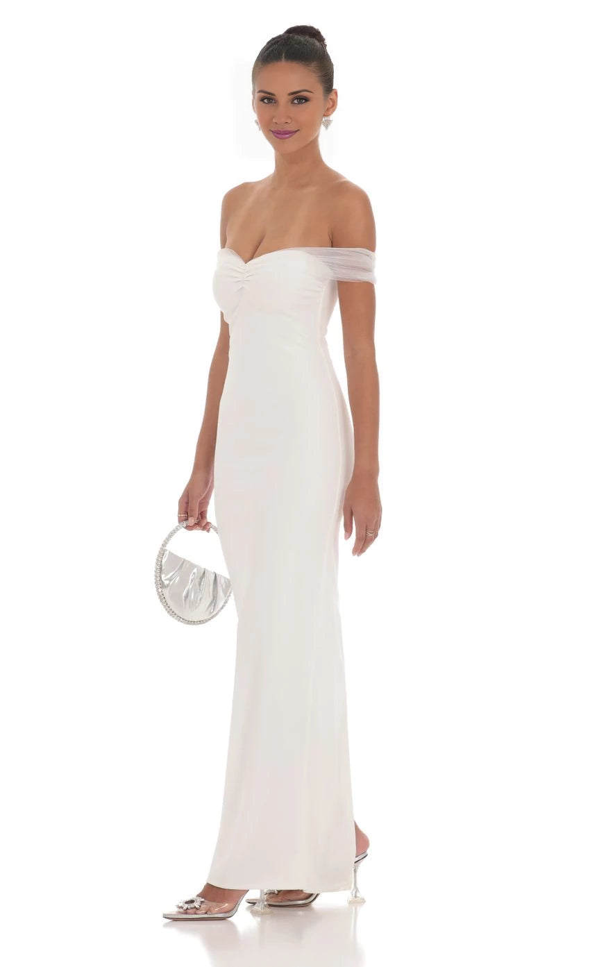 Tulle Off Shoulder Sleeve Maxi Dress  Prom Dresses